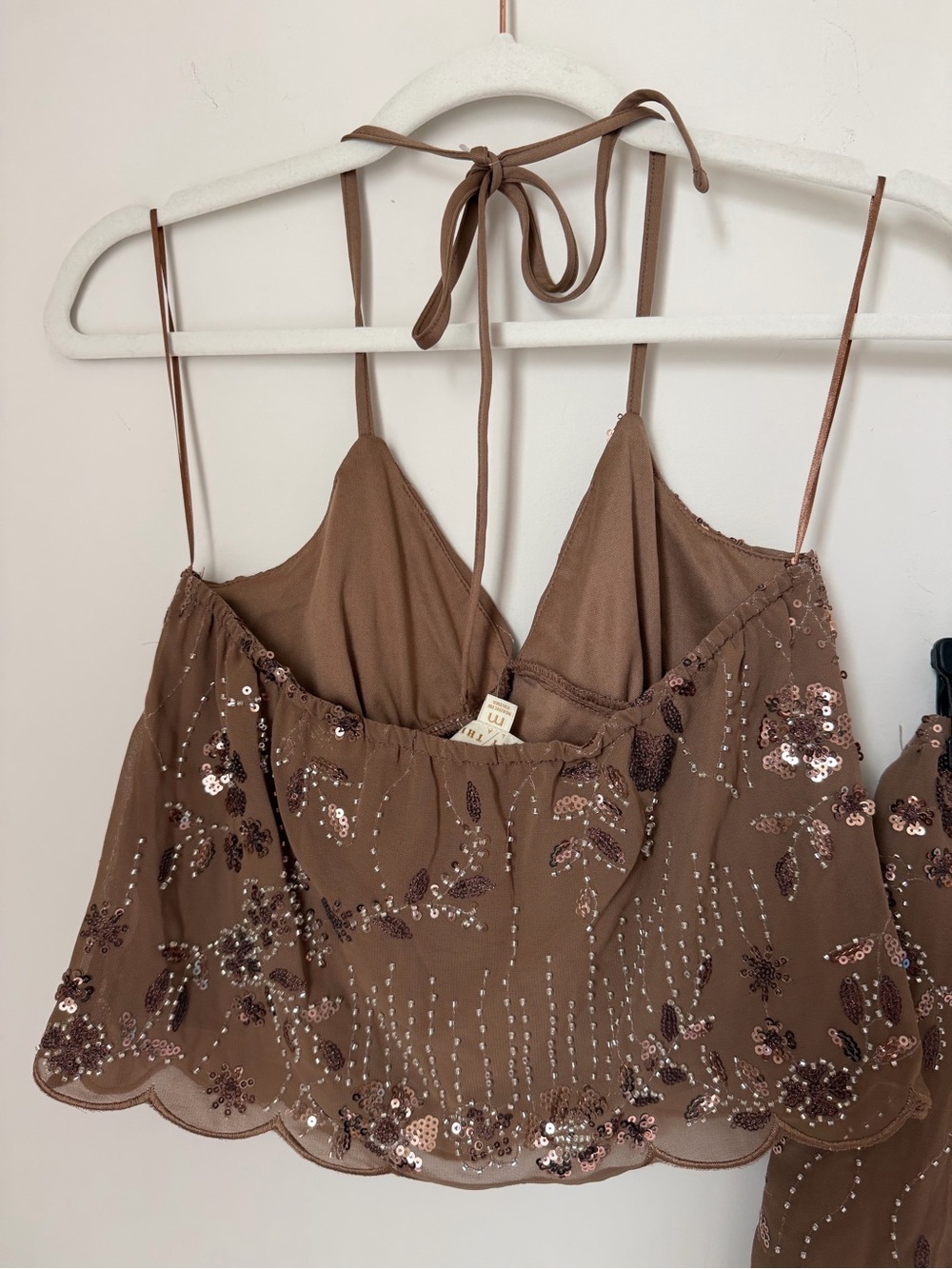 Brown beaded Sequin halter top and Mini Skirt 2 Piece Set - Picture 7 of 7